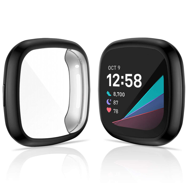 [Australia - AusPower] - EZCO 3-Pack Screen Protector Case Compatible with Fitbit Versa 3 / Sense, Waterproof Soft TPU Full Coverage Protective Cover Bumper Women Man for Versa 3 Smart Watch Black/Rose Gold/Clear 