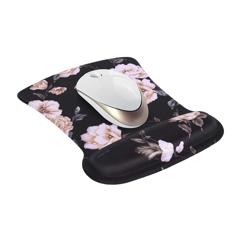 [Australia - AusPower] - MOSISO Wrist Rest Support for Mouse Pad & Keyboard Set, Camellia Ergonomic Mousepad Non-Slip Base Home/Office Pain Relief & Easy Typing Cushion with Neoprene Cloth&Raised Memory Foam, Black 