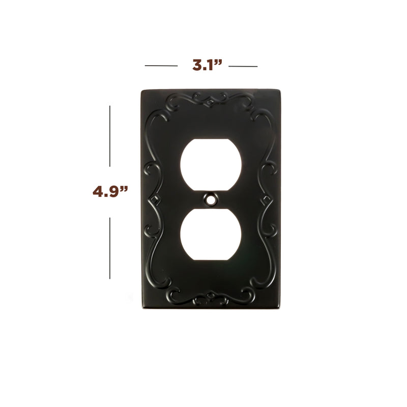 [Australia - AusPower] - SleekLighting | Wall plates Decorative Regal Scrollwork Black | Electric Outlet and Switch Covers| Style: 1 Gang Duplex (2 Pack) 1 Duplex 