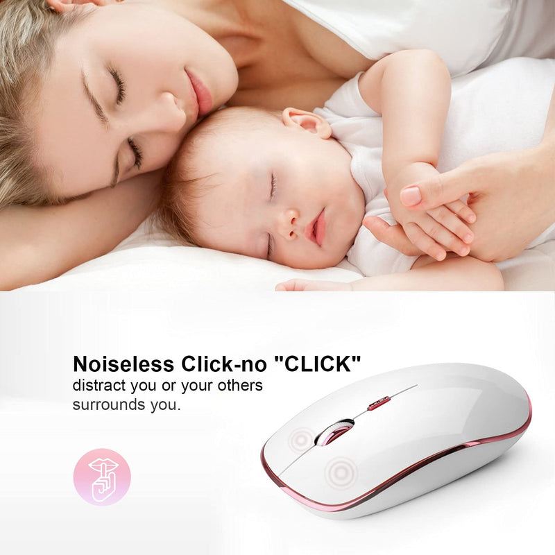 [Australia - AusPower] - Wireless Mouse for Laptop, J JOYACCESS 2.4G Ultra Thin Silent Mouse with USB Receiver, 2400 DPI Portable Mobile Optical Cordless Mouse for Laptop,Computer,MacBook,Windows, Chromebook, PC(White + Pink) White + Pink 