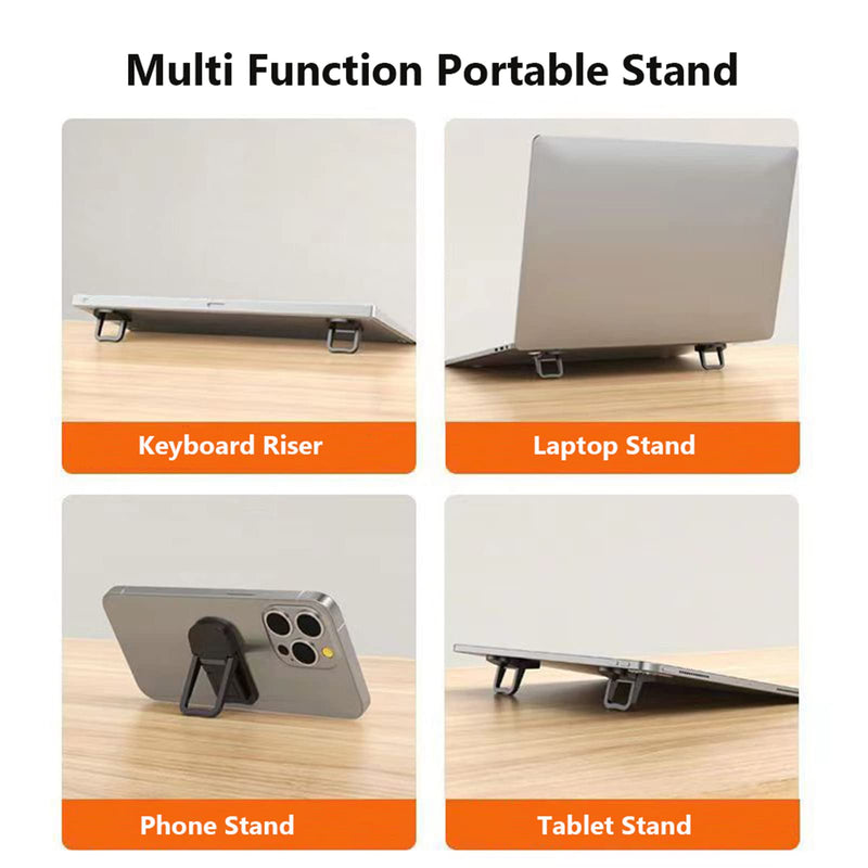[Australia - AusPower] - PONICOR 2PCS Zinc Alloy Mini Foldable Laptop Stand, Portable Computer Keyboard Riser with 2 Adjustable Angles, Self-Adhesive Invisible Notebook Stand and Keyboard Lift for Desk (Black) Black 