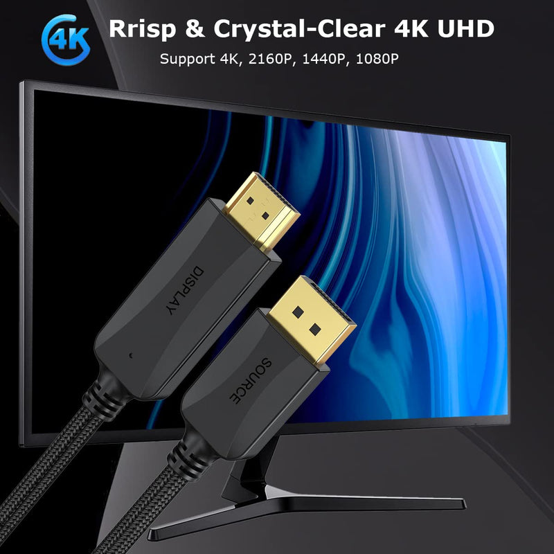 [Australia - AusPower] - 4K DisplayPort to HDMI Cable 6 ft, 4K DP (Display Port) to HDMI Adapter Cord 6ft Braided Male to Male Supports Video and Audio (4k, 2160P, 1440P, 1080P)-NOT Bidirectional 1 