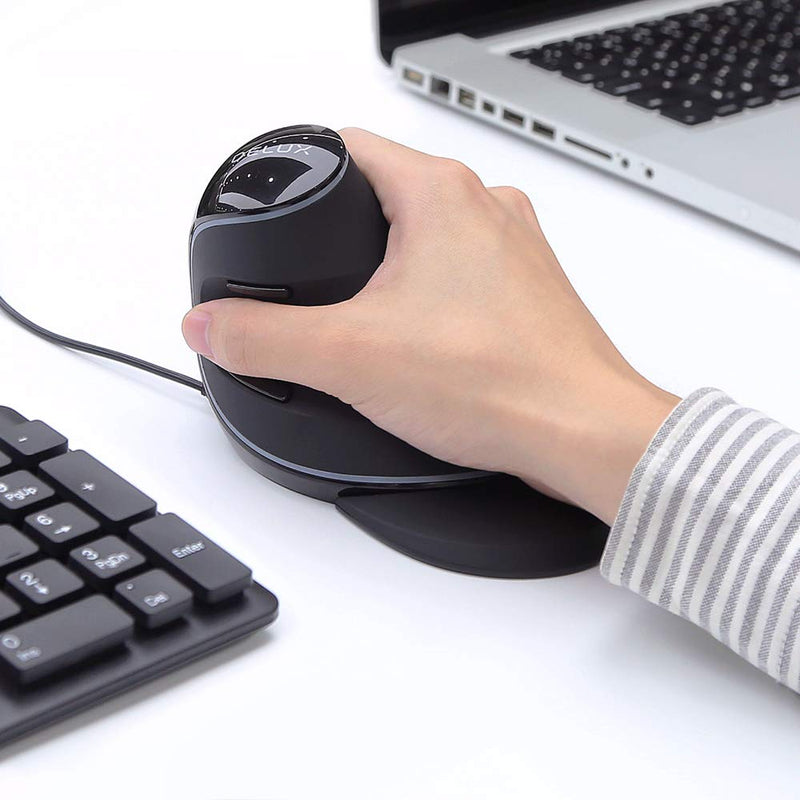 [Australia - AusPower] - DELUX Wired Ergonomic Vertical Mouse, Large RGB Ergonomic Computer Mouse with 6 Buttons, Removable Wrist Rest, 4000DPI and On-Board Software Reduce Hand Strain,for Carpal Tunnel(M618Plus RGB-Black) Wired with RGB 