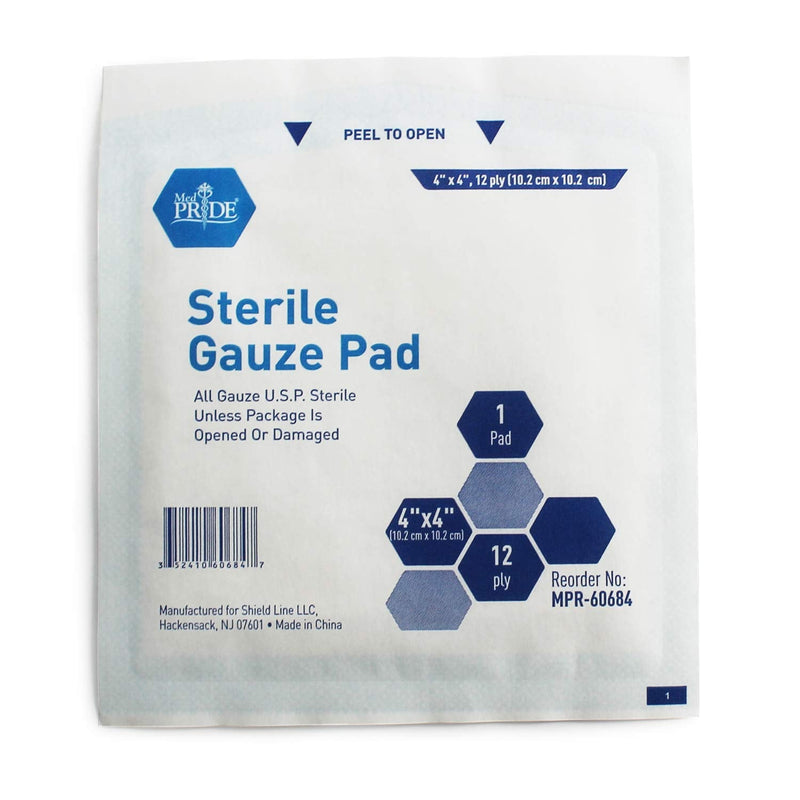 [Australia - AusPower] - Medpride 4’’ x 4’’ Sterile Gauze Pads for Wound Dressing| 100-Pack, Individually Packed Pouches| 12-Ply Cotton & Highly Absorbent| Gauze Sponge-Pads for Wound Care & Home First Aid Kits 4x4 Inch (Pack of 100) 