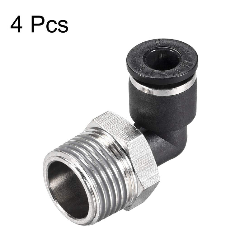 [Australia - AusPower] - uxcell Push to Connect Tube Fitting Male Elbow 6mm Tube OD X 3/8NPT Thread Pneumatic Air Push Fit Lock Fitting 4pcs 