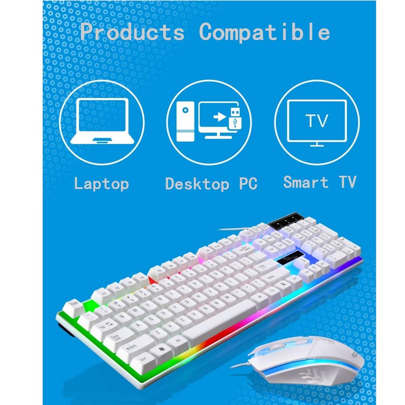 [Australia - AusPower] - USB Wired Keyboard and Mouse Combo,for PC Mac Laptop Desktop, Gaming Office (White) WHT 
