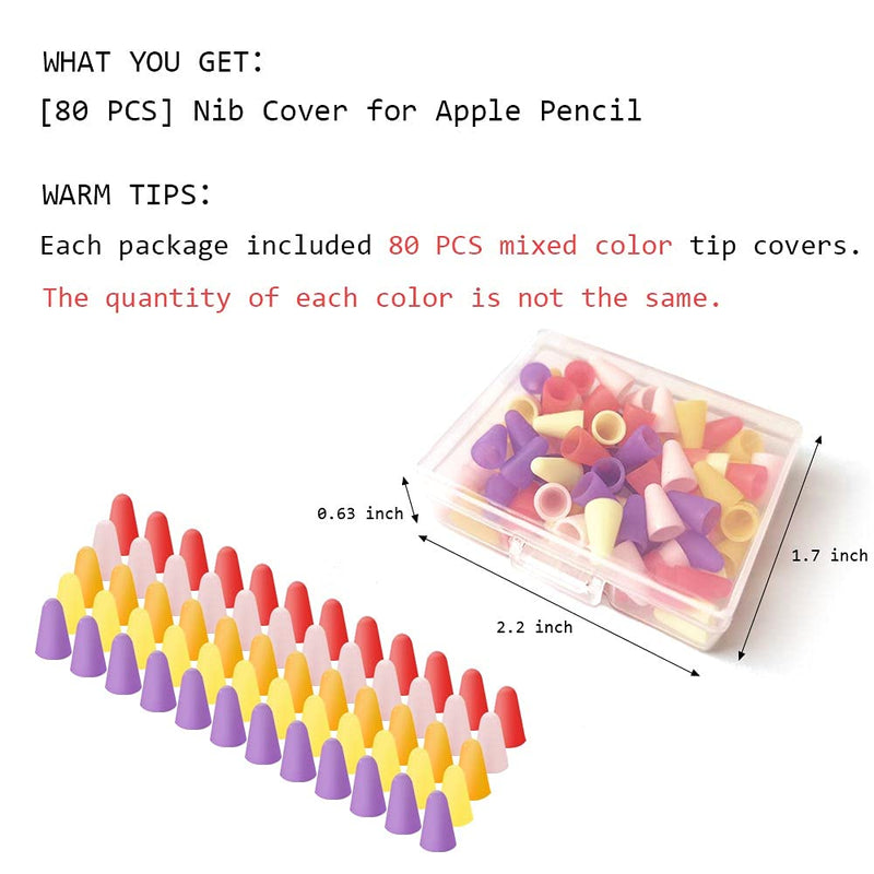 [Australia - AusPower] - MJKOR [80 Pack] Tips Cover Silicone Nibs Caps Writing Protection Accessories Compatible with Apple Pencil 1st and 2nd Generation (Purple+Yellow+Orange+Pink+Red, 80PCS) 