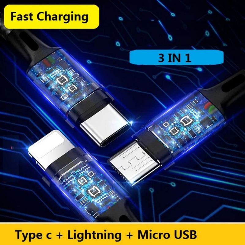 [Australia - AusPower] - Multi Charging Cable,3in1 Short Multi Charger Cable 3Pack Nylon Braided Multiple USB Fast Charger Cord Adapter with Lightning Port/Type-C/Micro USB Port Connector Apple iPhone/iPad/Cell Phones/Tablet 3 