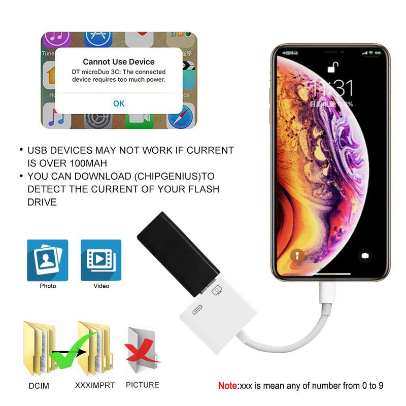 [Australia - AusPower] - Lightning USB Camera Adapter,Apple Certified USB Female OTG Reader Connector with Charging Port iPhone Charger Cable Compatible iPhone/iPad/iPod,USB Drive,MIDI Keyboard,Mouse iOS9.2-14+ White Rosyclo 