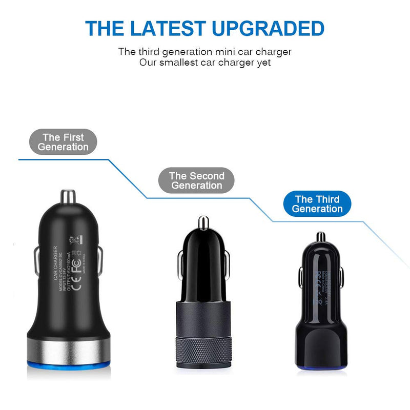 [Australia - AusPower] - Car Charger, 2.4A 12W AndHot 2 Pack Mini Dual Port USB Car Charger Adapter Plug for iPhone 13 12 SE 11 Pro Max XR XS X 8 7 6S Plus, iPad, Samsung Galaxy S22 S21 S20 S10 Note 20 A21, LG, Moto, Android 
