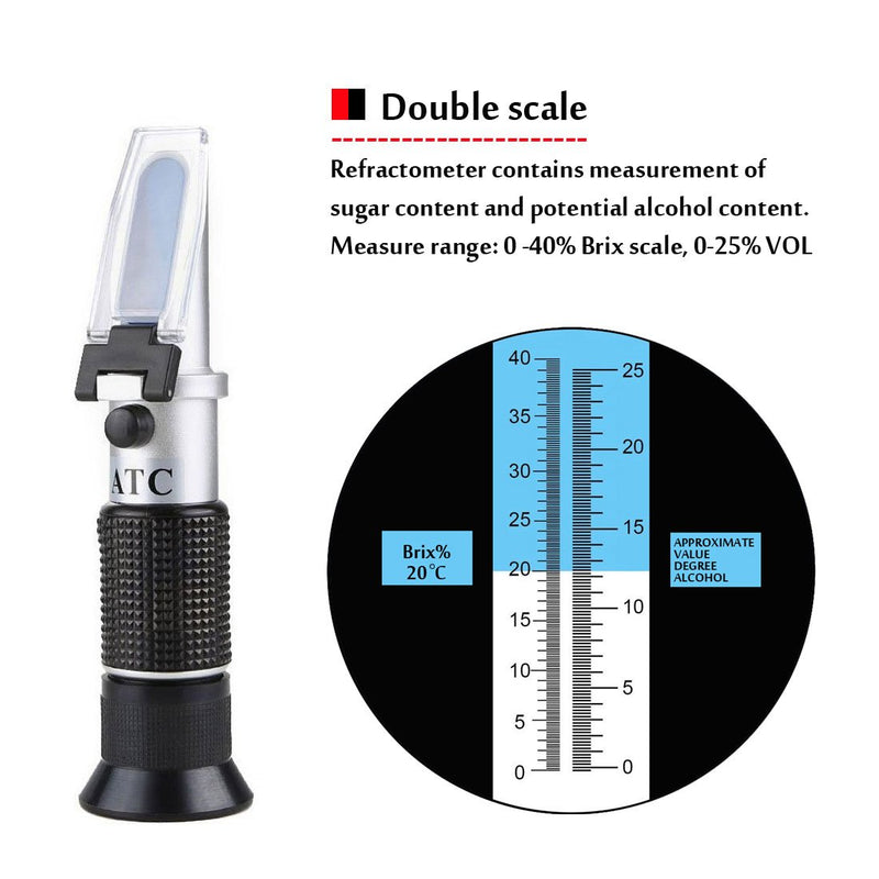 [Australia - AusPower] - Wine Refractometer,V-Resourcing Hand Held Brix/Alcohol Refractometer with ATC for Wine Making Homebrew Kit, Dual Scale(Brix 0-40%, Alcohol 0-25%) 