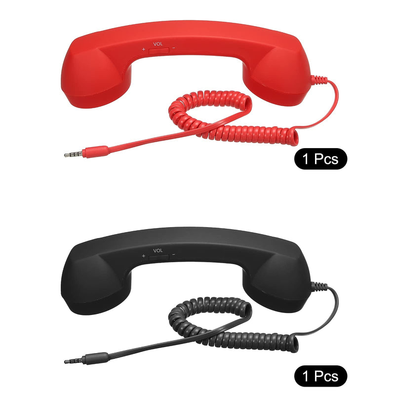 [Australia - AusPower] - MECCANIXITY 2 Pack 3.5mm Retro Telephone Handset Telephone Receiver MIC Microphone Speaker Anti Receivers for Microphone Speaker Black, Red 