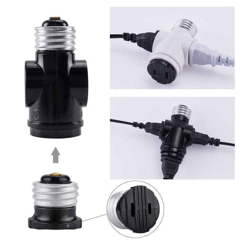 [Australia - AusPower] - DiCUNO UL Listed E26 to 2 Polarized Outlet Socket Adapter, Standard (Medium) E26 Base Light Bulb to 2-Prong Outlet Plug Splitter Converter, Black, 2-Pack 