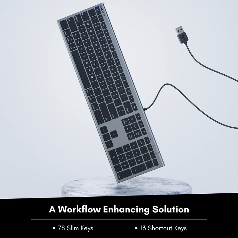 [Australia - AusPower] - Macally Ultra-Slim USB Wired Computer Keyboard - Works Great as Both a Windows or Wired Mac Keyboard - Compatible Full Size Apple Keyboard with Numeric Keypad for Mac Mini, iMac, MacBook - Space Gray Space Grey 