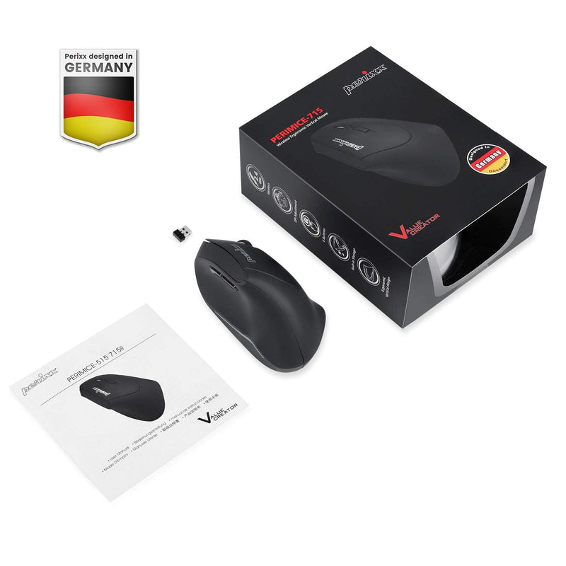 [Australia - AusPower] - Perixx PERIMICE-715II Wireless Ergonomic Vertical Mouse - 2.4 G - 800/1200/1600 DPI - Right Handed Natural Ergonomic Vertical Design 