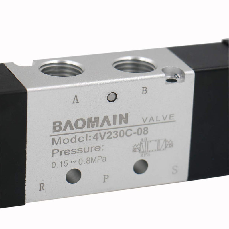 [Australia - AusPower] - Baomain Pneumatic Solenoid Air Valve 4V230C-08 DC 24V 5 Way 3 Position PT1/4" Internally Piloted Acting Type Double Electrical Control Midst Closed 
