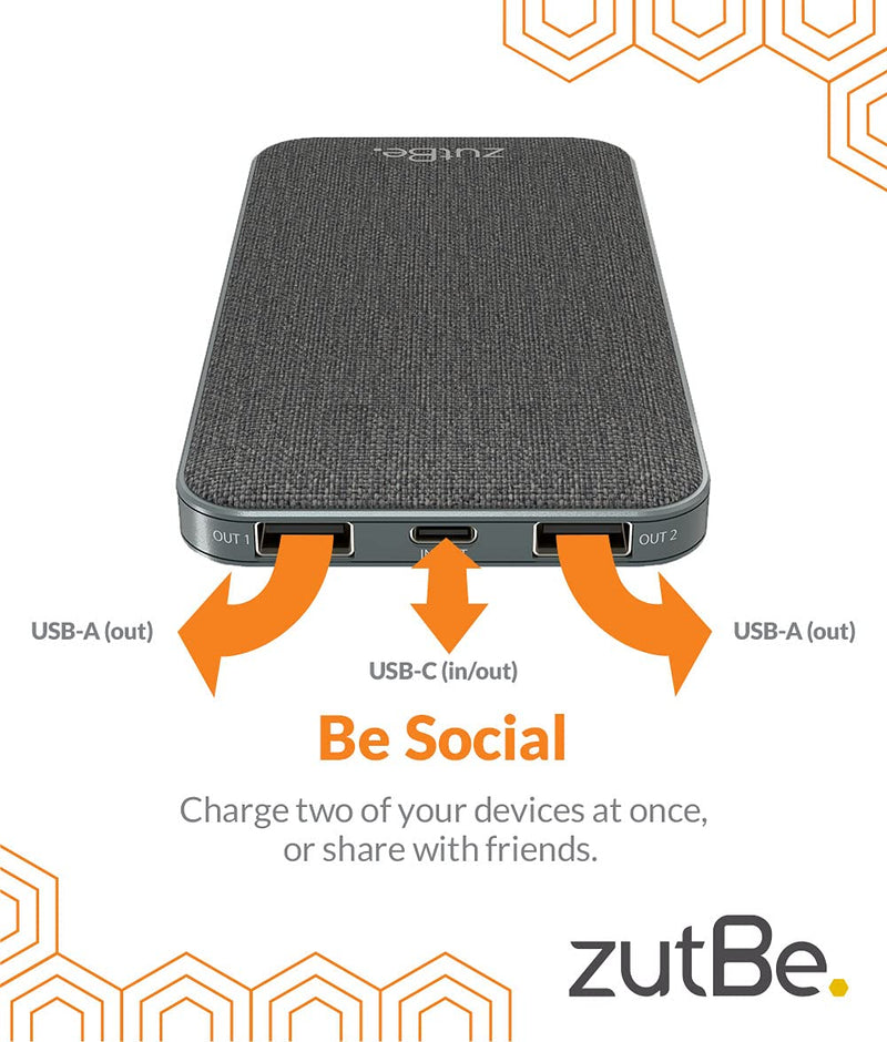 [Australia - AusPower] - zutBe PowerTrip 10000mAh Portable Charger, with 1 USB-C, 2 USB-A Ports and 18W of Power Delivery PD, Charge Any iPhone 13/12/11/X, Samsung Galaxy, iPad, Pixel, Switch and More (Charger Not Included) 