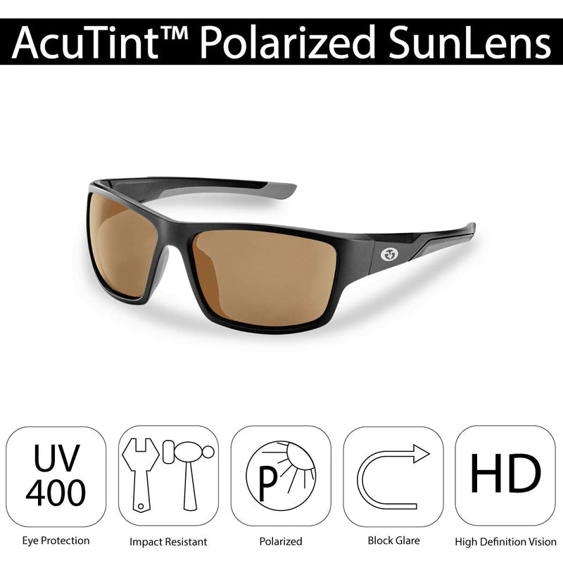 [Australia - AusPower] - Flying Fisherman Sand Bank Polarized Sunglasses with AcuTint UV Blocker for Fishing and Outdoor Sports Matte Black Frames/Amber Lenses 