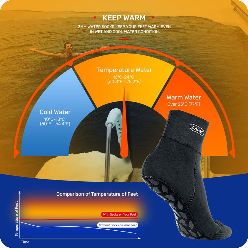 [Australia - AusPower] - CAPAS 2mm Neoprene Waterproof Socks, Beach Volleyball Sand Proof Socks, Wetsuit Snorkel Socks Keep Warm for Men Women 2mm Black - Long Style Small 