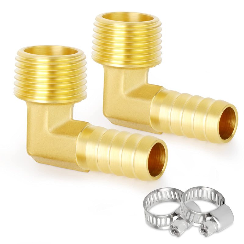 [Australia - AusPower] - GASHER 5 Pieces Brass Hose Barb Reducer 90 Degree Elbow 1/4 Inch NPT to 1/4 Inch Barb Hose ID with 5 Hose Clam, Brass Barb Reducer SPLICER Fitting Fuel/AIR/Water/Oil/Gas/WOG 1/4" NPT x 1/4" Hose Barb 