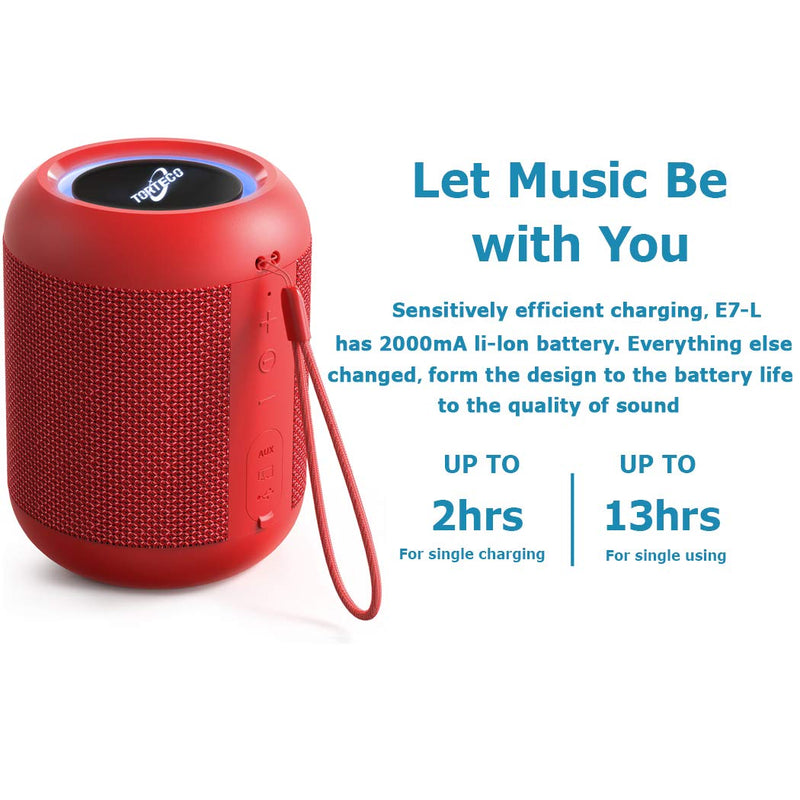 [Australia - AusPower] - Portable Wireless Speaker Bluetooth Outdoor Speakers, Torteco E7-L Small Speakers Waterproof, Rich Bassup, WiFi Saround Sound Speakers, 33 Foot Wireless Range, Bluetooth Speaker for Home,Travel Red 