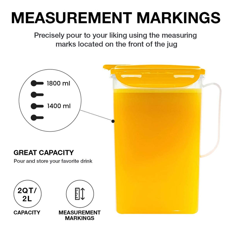 [Australia - AusPower] - LOCKNLOCK Aqua Fridge Door Water Jug with Handle BPA Free Plastic Pitcher with Flip Top Lid Perfect for Making Teas and Juices, 2 Quarts, Yellow 
