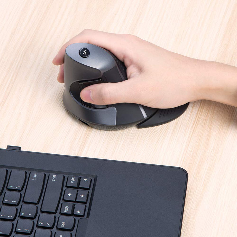 [Australia - AusPower] - DELUX Upgrade Rechargeable Ergonomic Vertical Mouse, 2.4G Optical Wireless Ergo Silent Mouse with USB Receiver, 6 Buttons, 3 Gear DPI and Removable Palm Rest Reduce Muscle Strain (M618G GX-Black) M618G GX 2.4G Wireless 1600DPI 