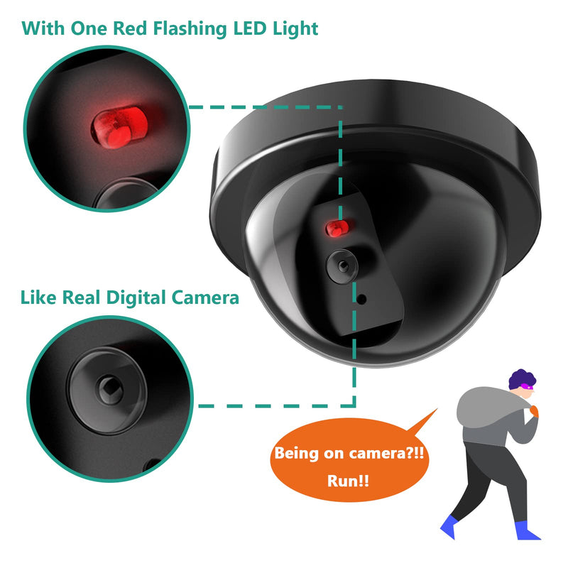 [Australia - AusPower] - WALI Dummy Fake Security CCTV Dome Camera with Flashing Red LED Light with Security Alert Sticker Decals (SD-2), 2 Packs, Black 