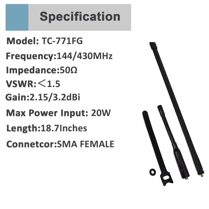 [Australia - AusPower] - HYS Tactical Foldable Whip Antenna, SMA-Feamle, VHF UHF 144/430Mhz, Gooseneck Antenna for Kenwood TYT Retevis BAOFENG UV-82 UV-B5 GT-3 BF-F8HP UV-5RA UV-5RE UV-5R Two-Way Radio Scanner 
