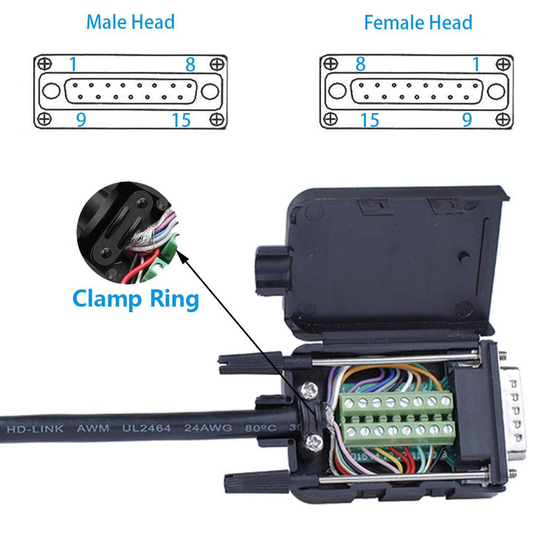 [Australia - AusPower] - Jienk 4PCS DB15 Female Solderless Breakout Board Connector, RS232 D-SUB Serial to 9pin Port Terminal Block 16mm Thinner Solderfree Adaptor with Case Long Bolts Tail Pipe Black Case DB15 Female 