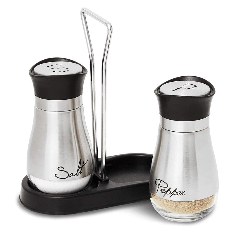 [Australia - AusPower] - Salt and Pepper Shakers Set with Holder, Stainless Steel and Glass Dispenser (4oz) 