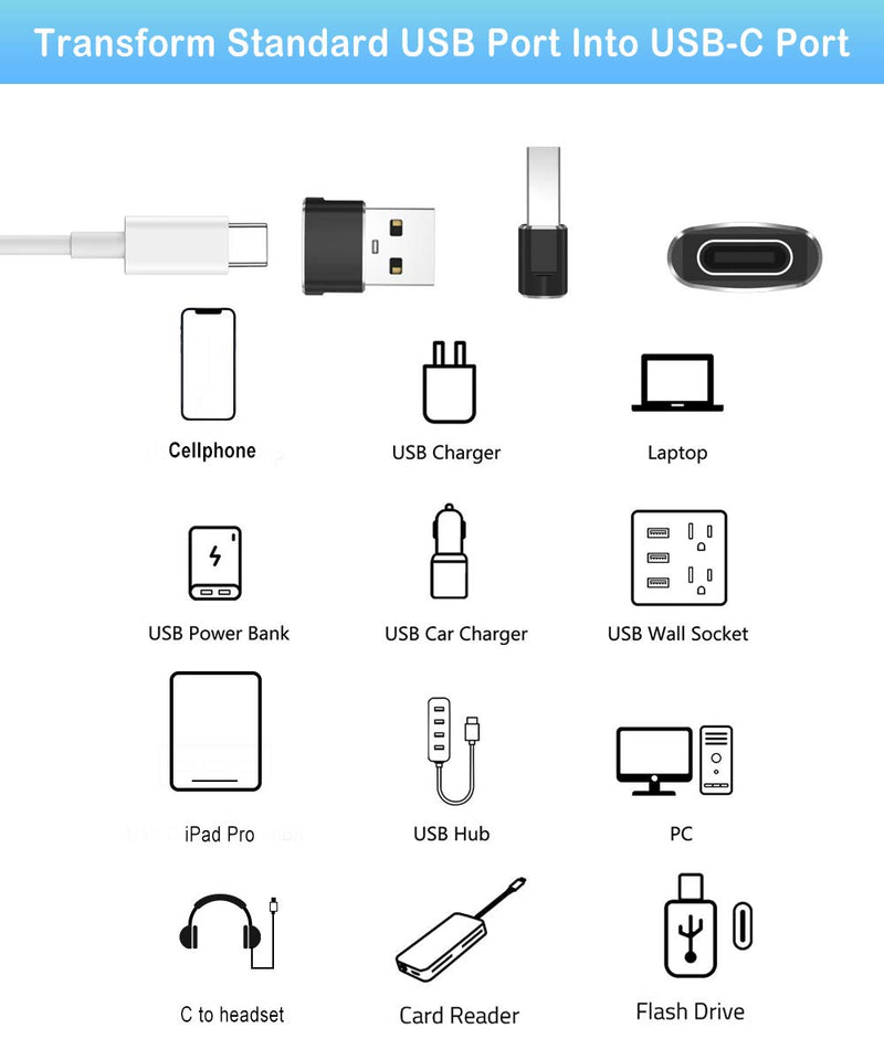 [Australia - AusPower] - USB C Female to USB A Male Adapter 4 Pack,Type C Power Charger Cable Connector for Apple Watch iWatch Series 7 SE,iPhone 11 12 13 Pro Max Mini,Airpods iPad 8 9,Samsung Galaxy Note 10 20 S20 S21 S22 22 Black 