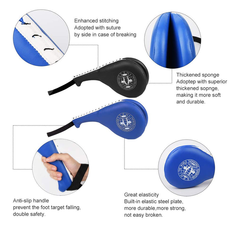 [Australia - AusPower] - Taekwondo Kick Pads 2PK, Karate Martial Arts Training Equipment Kicking Target Pad, Double Strike Boxing Pads for Kids Youth Adult Black&Blue 