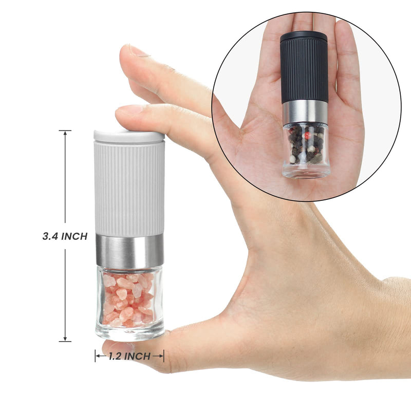 [Australia - AusPower] - Mini Salt and Pepper Grinder Set, Small Tiny Adjustable Coarseness Ceramic Salt Grinder Portable Handy Spice Pepper Mill Shaker For BBQ Party Lunch Bag Kitchen Chef Gifts Gray 