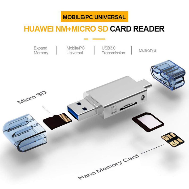 [Australia - AusPower] - Xiwai USB-C Type C/USB 2.0 to NM Nano Memory Card & TF Micro SD Card Reader for Huawei Cell Phone & Laptop 