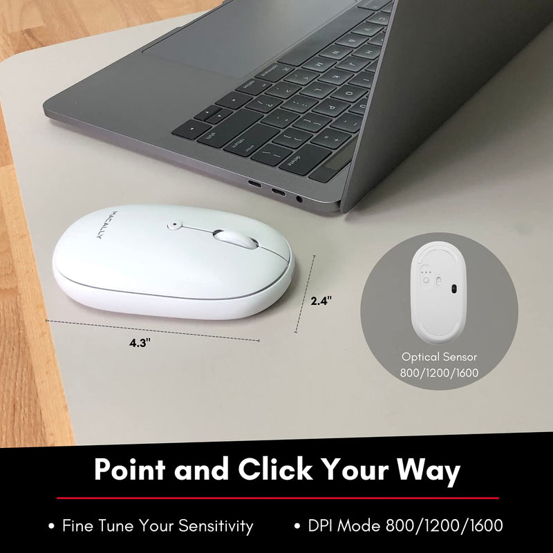 [Australia - AusPower] - Macally Wireless Bluetooth Mouse for Laptop and Desktop PC - Simple Rechargeable Wireless Bluetooth Mouse for MacBook Pro Air, Mac iPad, Android - Compatible Apple Mouse Wireless Silent Quiet 