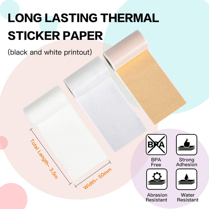[Australia - AusPower] - Phomemo Adhesive Thermal Sticker Paper,White/Gold Glitter/Silver Glitter Thermal Paper,for Phomemo M02/M02 Pro/M02S/M03/M03AS/M04S Bluetooth Thermal Pocket Printer, 50mm-53mm Width, 3.5m Length,3 Roll 