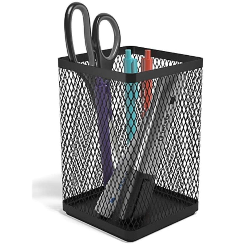 [Australia - AusPower] - 1InTheOffice Pencil Cups for Desk, Jumbo Pencil Holder, Stackable Wire Mesh Jumbo Pencil Holder, Matte Black 2 pack 