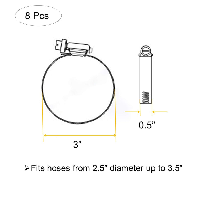 [Australia - AusPower] - EesTeck 8Pcs 3" Adjustable 304 Stainless Steel Duct Clamps Hose Clamp Pipe Clamp Air Ducting Clamp Worm Drive Hose Clamps 3" -8Pcs 