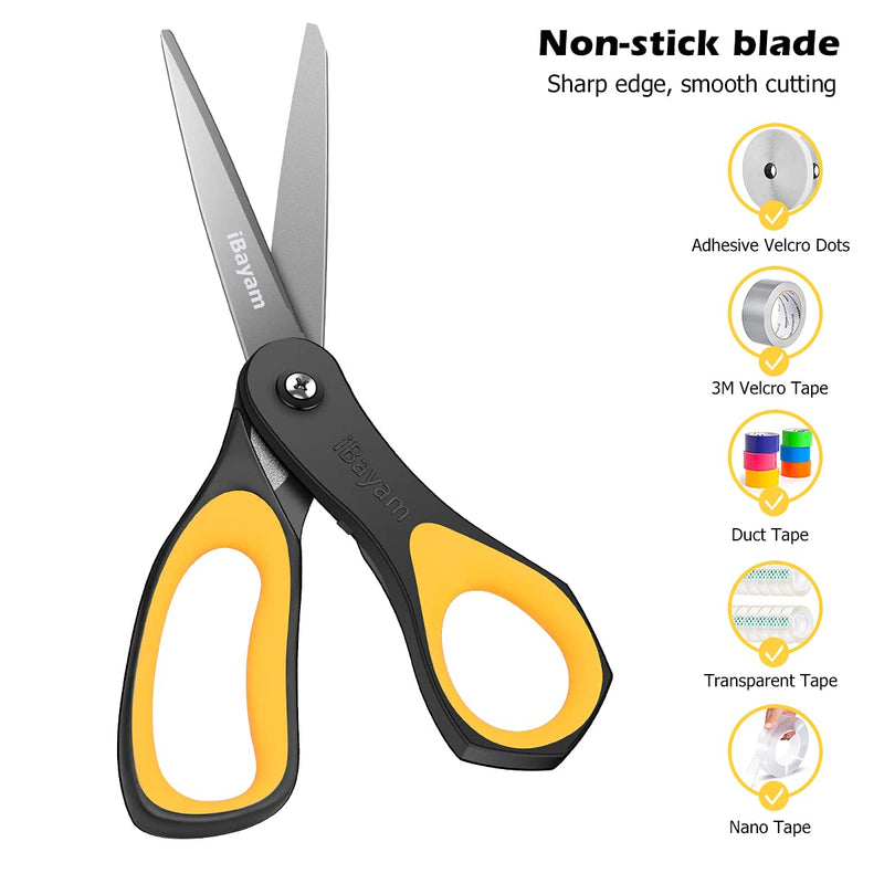 [Australia - AusPower] - Scissors, iBayam 3 Pack 8" All-Purpose Titanium Non-Stick Scissor, Comfort Grip Sharp Nonstick Scissors for Office School Home General Use Art Craft Classroom DIY Supplies Cutting Tape Adhesive Vinyl Blue, Red, Yellow 