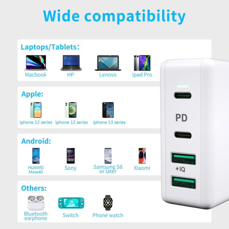 [Australia - AusPower] - 100W USB C Charger, 4 Port USB Charging Station, PD 3.0 Type C Fast Charger for MacBook, iPhone, iPad, Galaxy, Dell XPS Laptops, Dual USB-C + Dual USB-A 