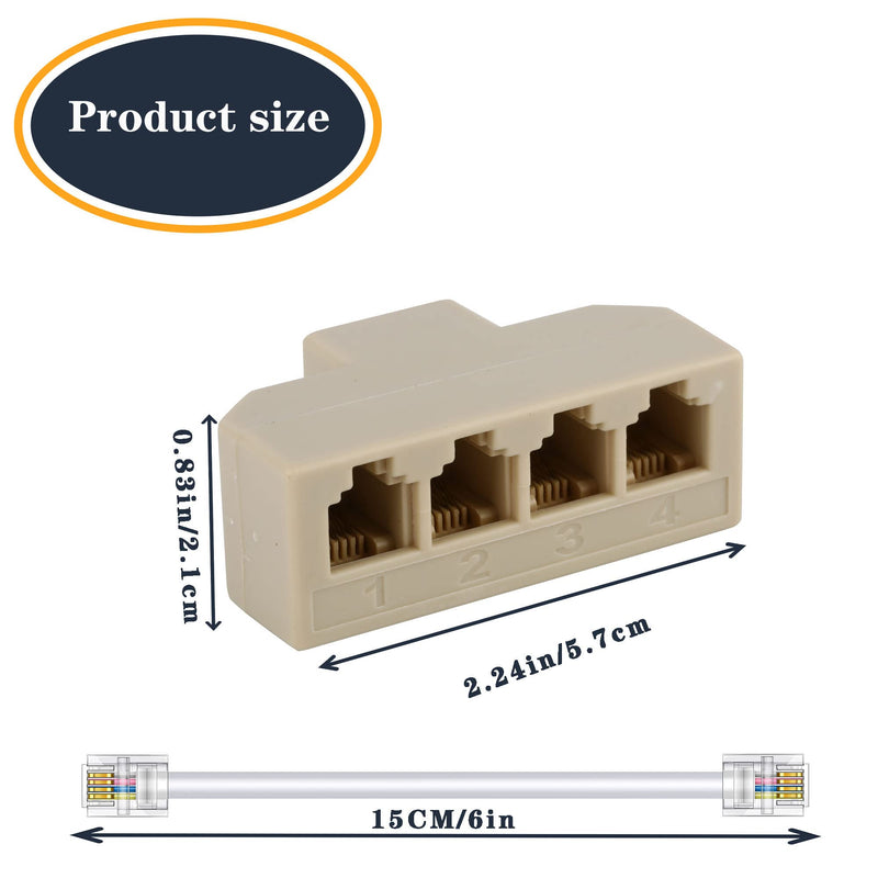 [Australia - AusPower] - Phone Splitter4 Way Telephone Adapter RJ11 6P4C 1 Female to 4Females for Landline and Fax -1Pack 