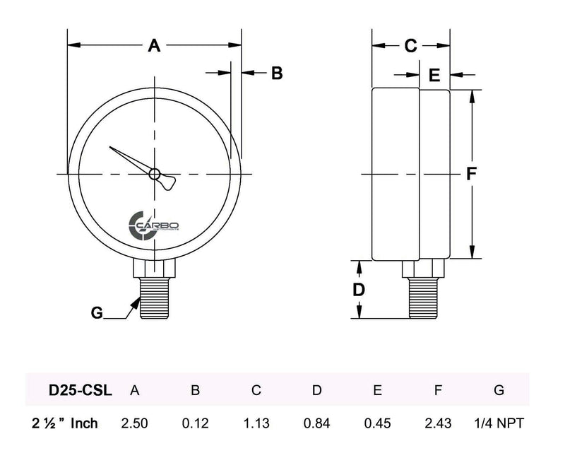[Australia - AusPower] - CARBO Instruments 2-1/2" Pressure Gauge, Chrome Plated Steel Case, Dry, Compound Vacuum -30 Hg - 0-100 psi Lower Mount 1/4" NPT -30 / 0 / +100 inHg/psi 