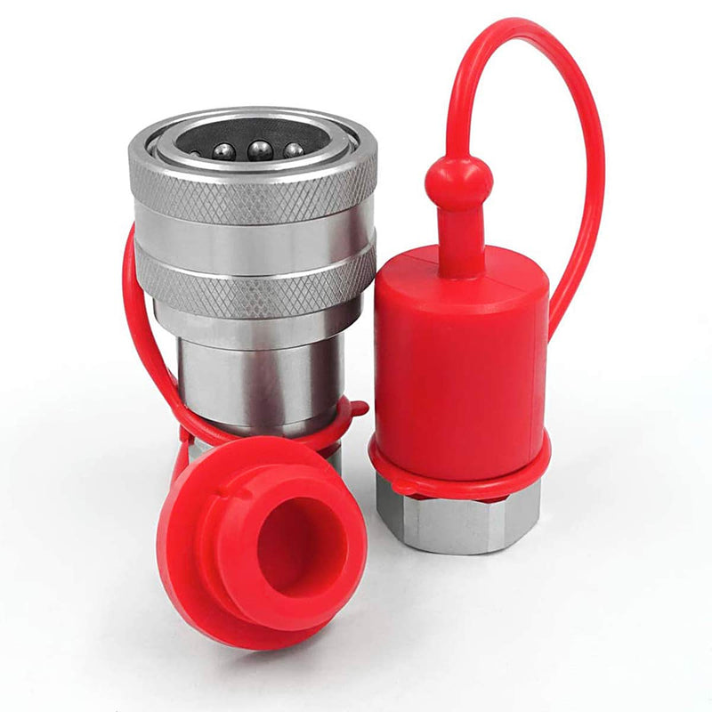 [Australia - AusPower] - OIIKI 3/4 Hydraulic Coupler Dust Cap, Male Female Quick Coupler Cover, ISO7241/ISO5675 A Pioneer Style Hydraulic Quick Disconnects Port Plug Fittings with Retention Ring (Red) 