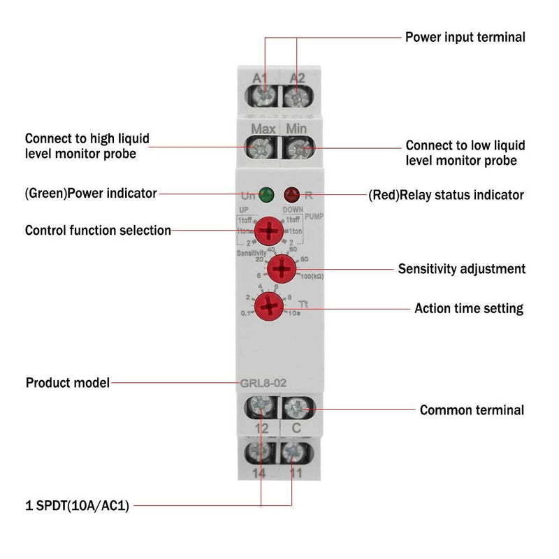 [Australia - AusPower] - Liquid Level Control Relay Water Level Controller 10A AC/DC 24V-240V GRL8-02 