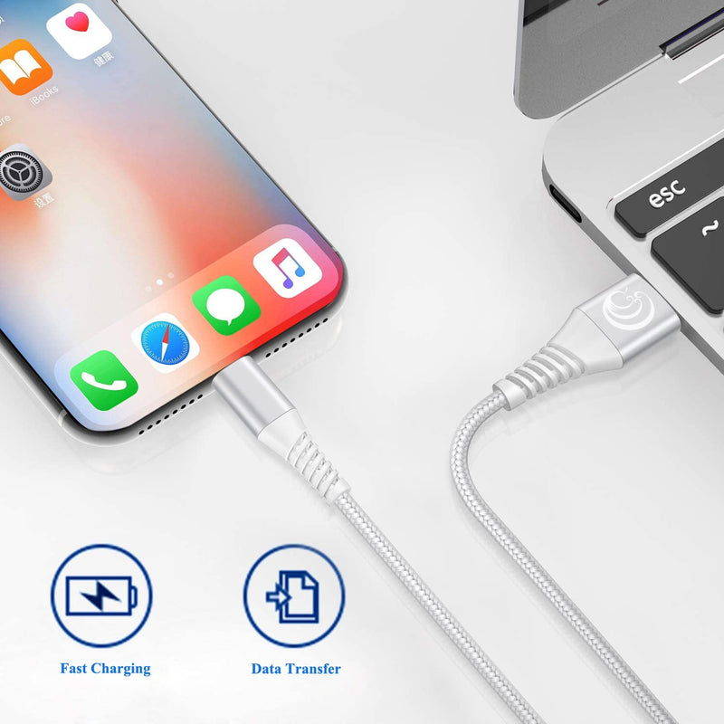 [Australia - AusPower] - iPhone Charger 6FT 2Pack, Apple MFi Certified Lightning Cable, Nylon Braided Charging Cord, Fast Phone Charger Cable Compatible with iPhone 13 12 11 Pro Max XR XS 8 7 Plus SE 2020 iPad - White 