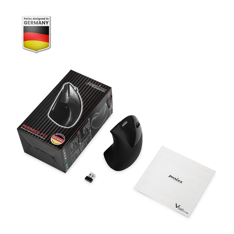 [Australia - AusPower] - Perixx PERIMICE-713 Wireless Ergonomic Vertical Mouse - 800/1200/1600 DPI - Right Handed - Recommended with RSI User Black 