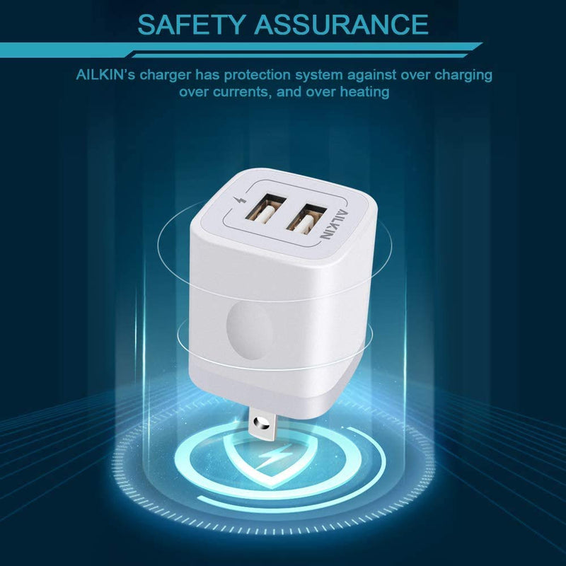 [Australia - AusPower] - 【5Pcs】 USB Plug, Wall Charger Fast Charging Block, Power Adapter Cube 2 Port Charge Travel Brick Cell Quick Chargers Box cargador for iPhone 12 SE, 11Pro Max, Samsung Galaxy, LG, iPad, X, 8, 7,6 Plus white 
