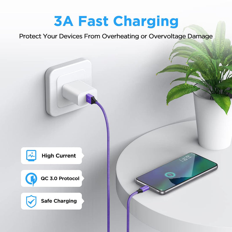 [Australia - AusPower] - etguuds Purple USB C Cable 3.3ft Fast Charging, 2-Pack Type C Cable Braided USB to USB C Cable for Samsung Galaxy S23 S22 S21 S20 S10 S10E S9 A10e A32 A52, Z Flip/Fold 4 3, Note 20 10 9, Moto, Pixel 