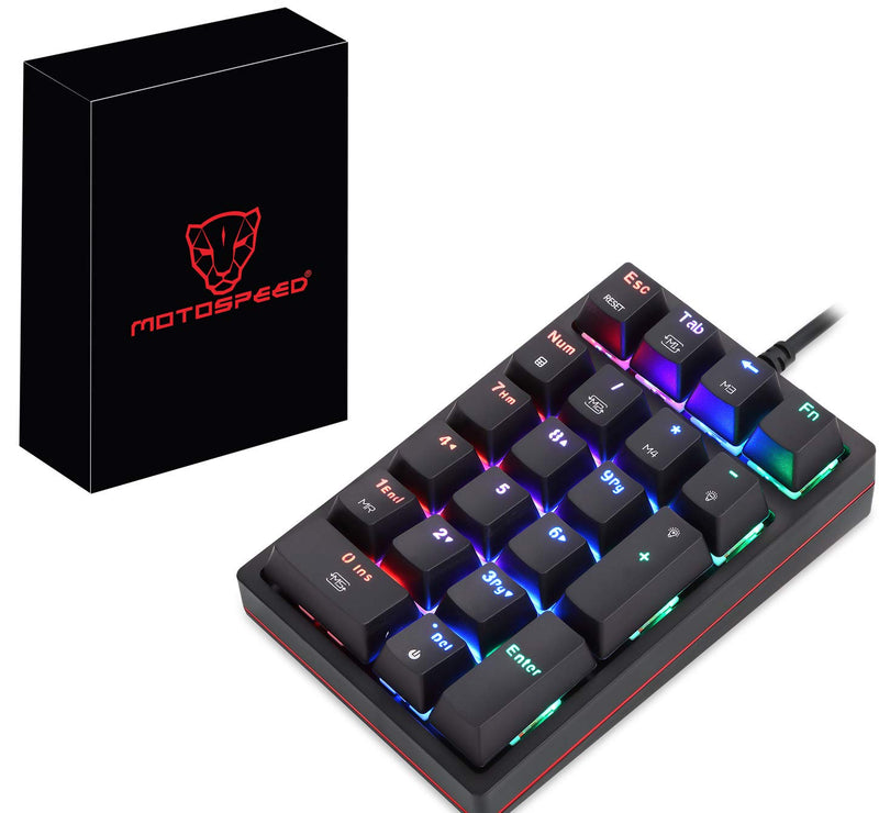 [Australia - AusPower] - Motospeed Macro Mechanical Numeric Keypad USB Wired 21 Keys Mini Numpad Portable Keypad RGB Backlight Gaming Keypad Extended Layout for Cashier(Fully Programmable Keys) Blue Switch 